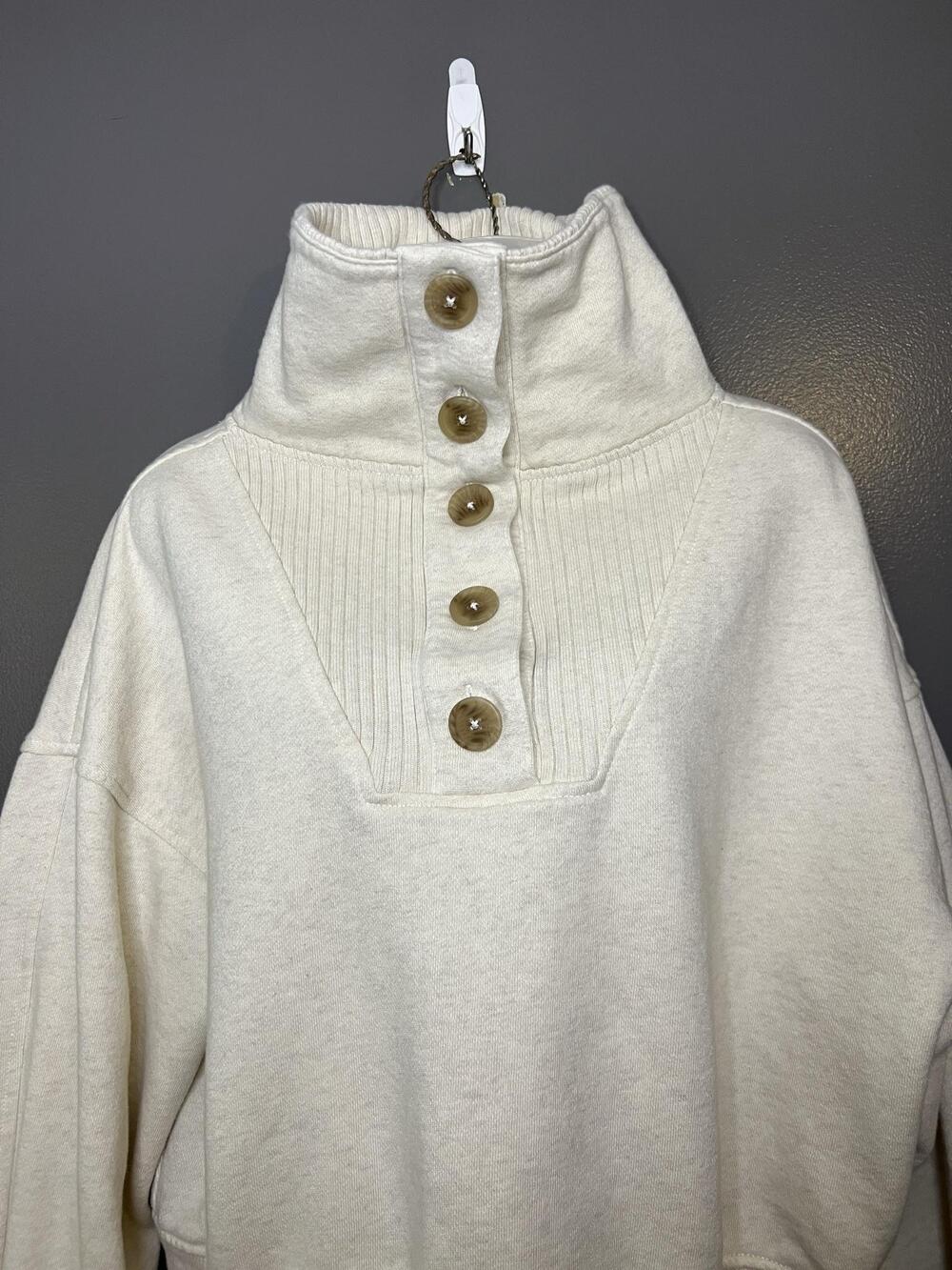 Aerie Sweatshirt Womens Medium White Button High Neck Fleece Pullover Relaxed